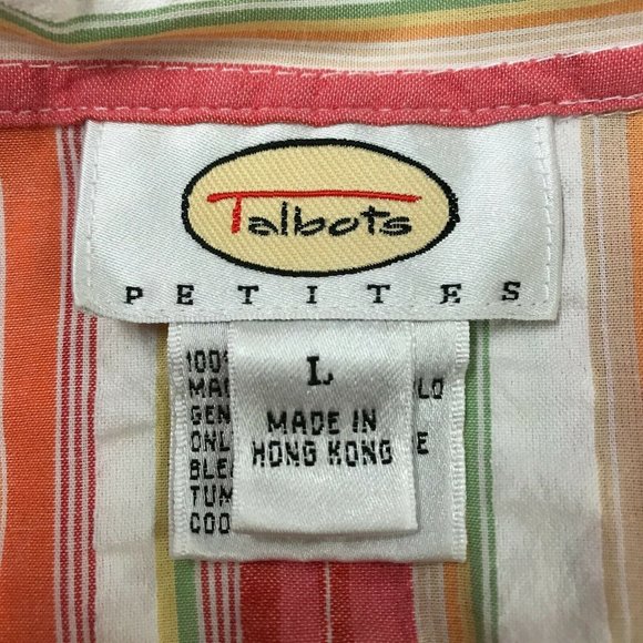 Talbots Women's Pink White Striped Gingham Button Front Shirt Blouse Size LP - Picture 6 of 6